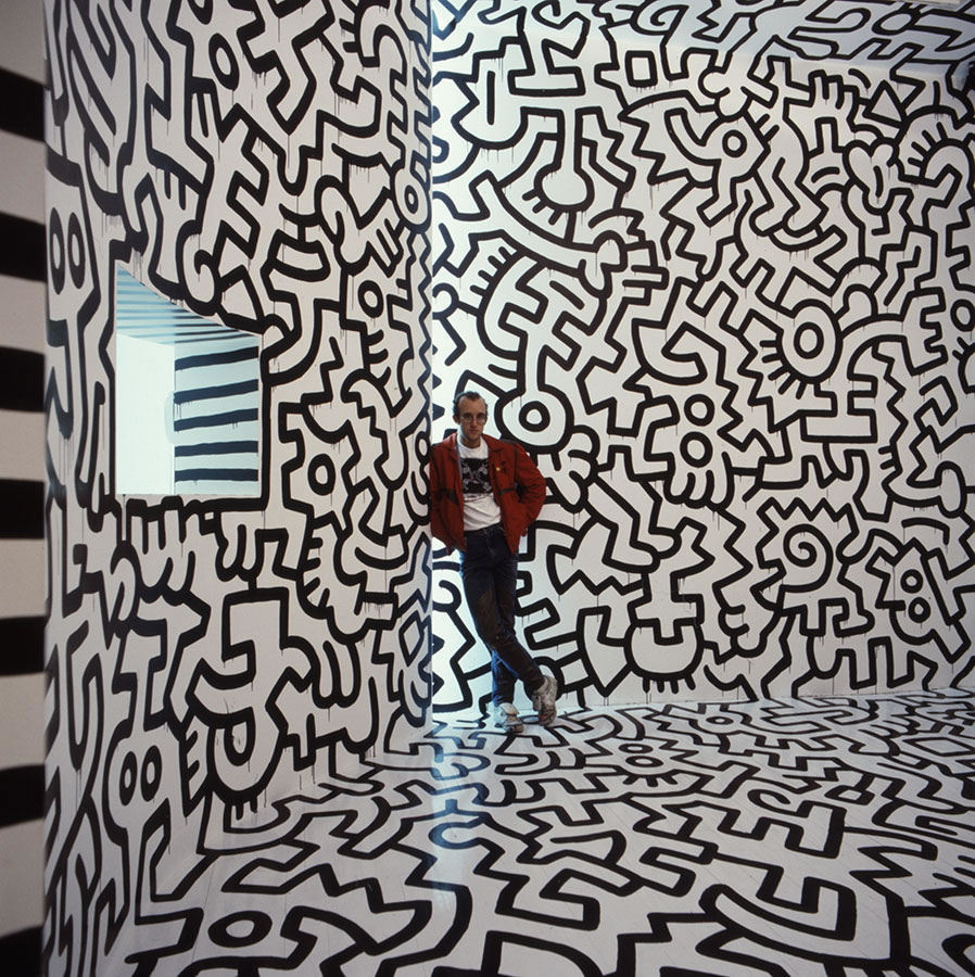 Keith Haring visiting his Pop Shop on Lafayette Street September